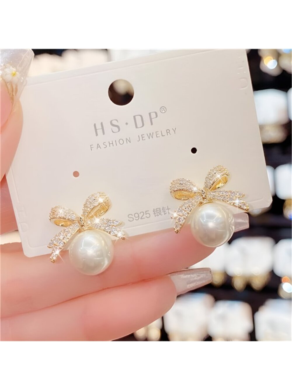 Pearl Bow Earrings for Women Coquette Aesthetic Jewelry Rhinestone Bow Earrings - Picture 5 of 7